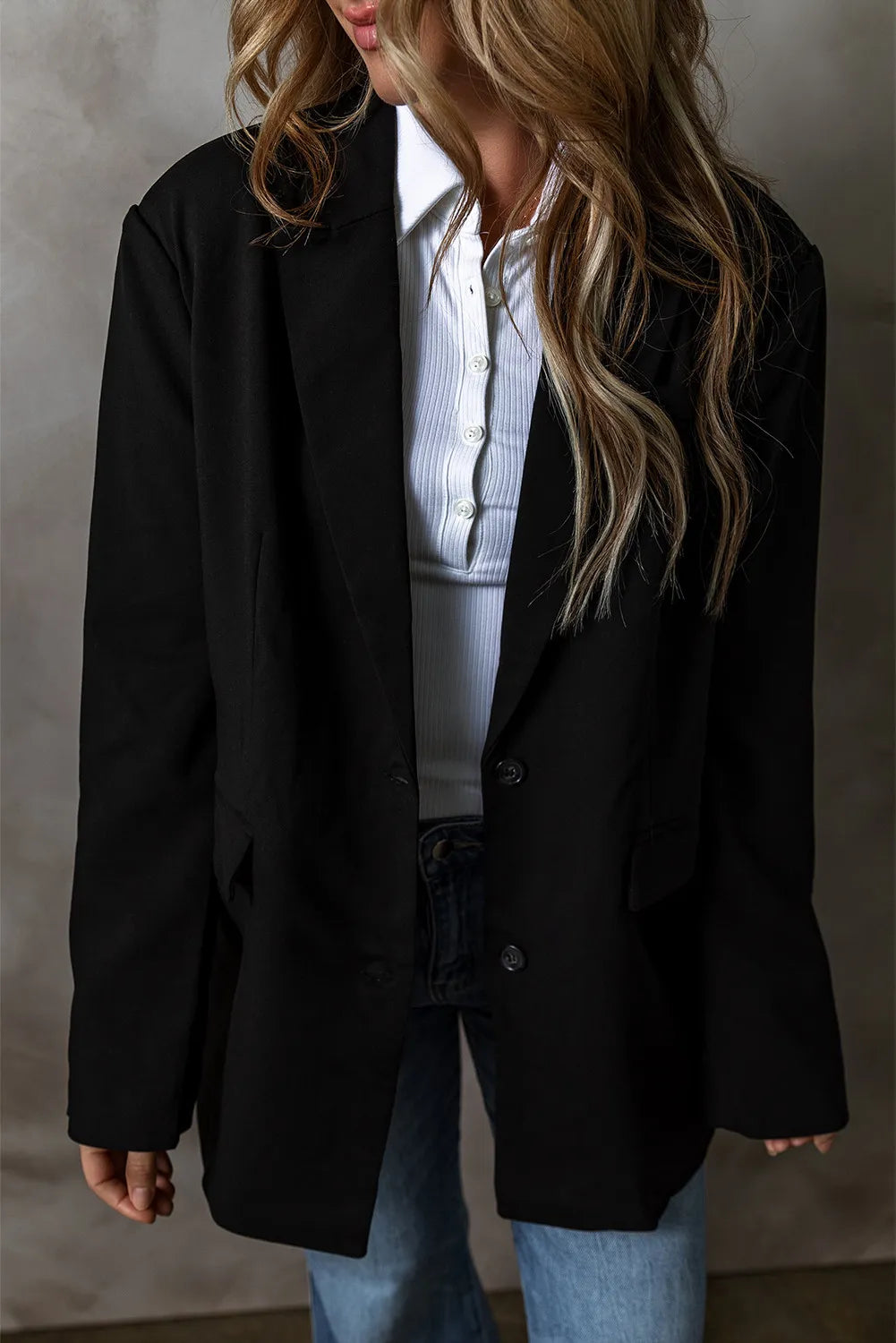 Button Up Long Sleeve Blazer - Barbara Aleks