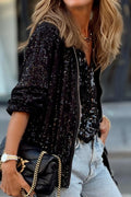 Sequin Zip Up Long Sleeve Jacket - Barbara Aleks