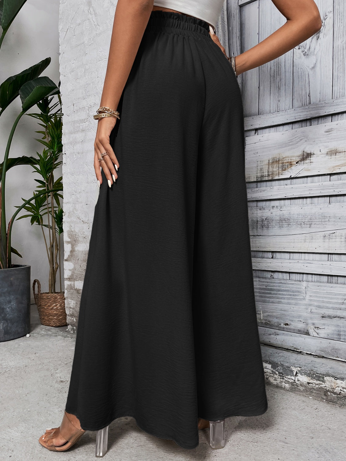 Tied High Waist Wide Leg Pants - Barbara Aleks