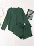 Notched Long Sleeve Top and Shorts Set - Barbara Aleks