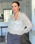 Sequin Button Up Long Sleeve Shirt - Barbara Aleks