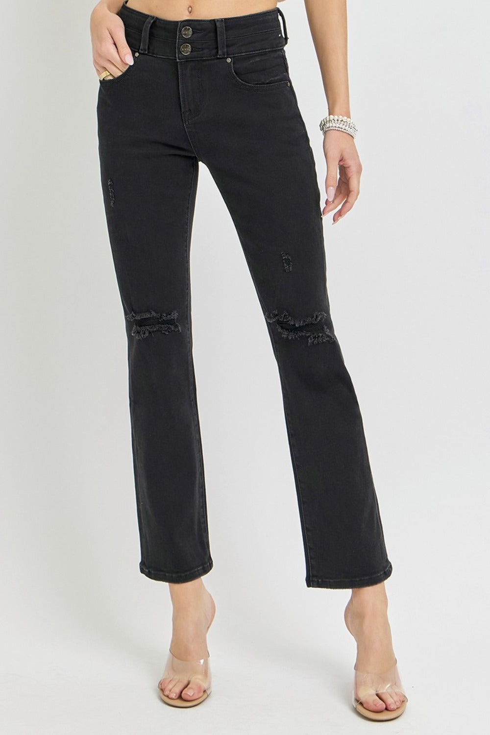 High Rise Wide Waistband Ankle Bootcut Jeans - Barbara Aleks