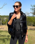 Snap and Zipper Shiny Metallic Puffer Vest - Barbara Aleks