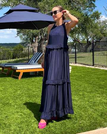 Ruffled Sleeveless Tiered Maxi Dress with Pockets - Barbara Aleks