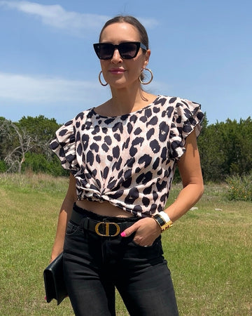 Leopard Layered Ruffled Cap Sleeve Blouse - Barbara Aleks