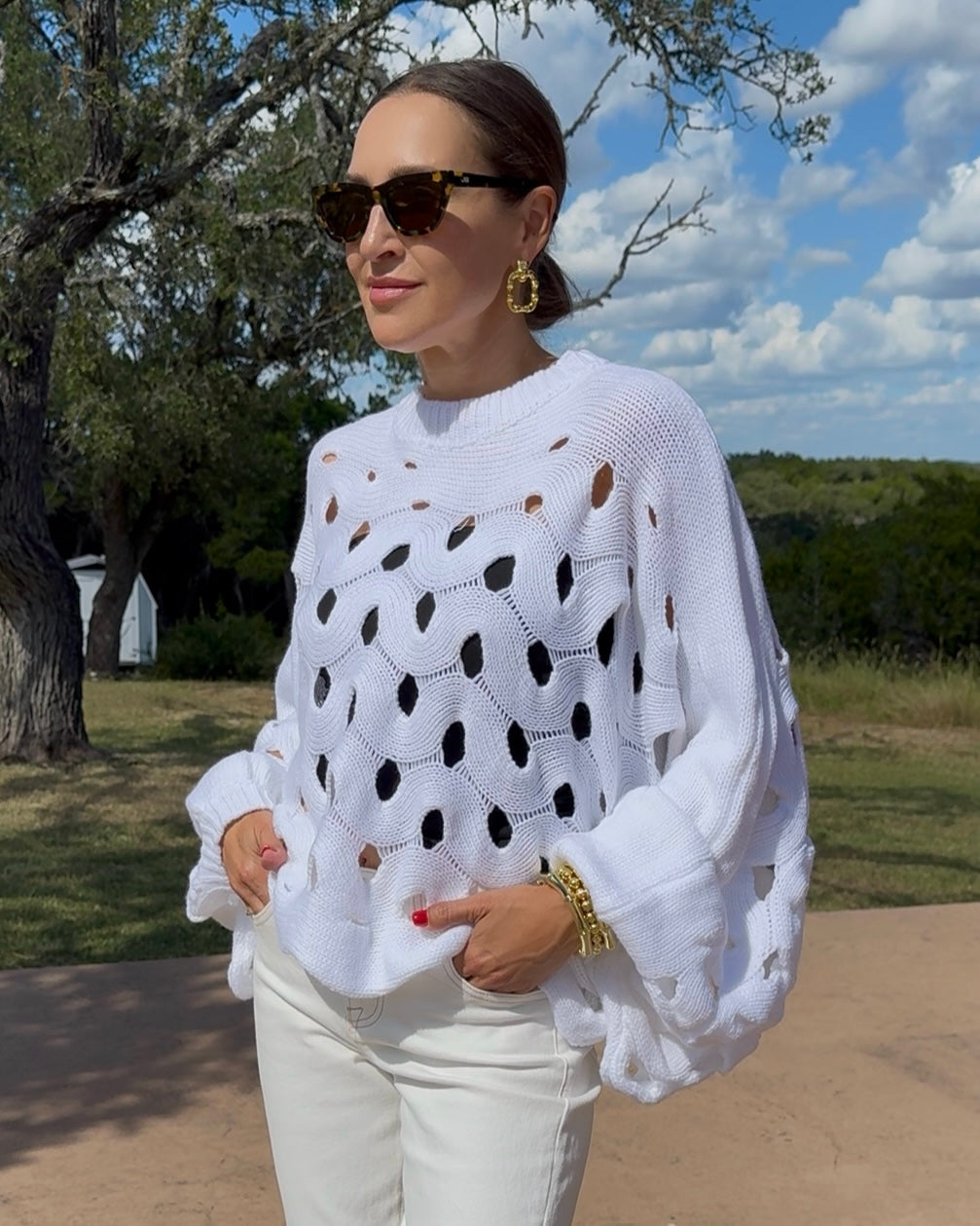 Chunky Cable Knit Hollow Out Sweater - Barbara Aleks