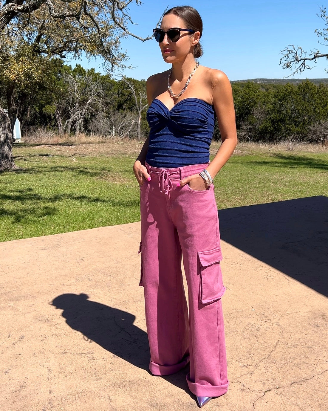 Drawstring Wide Leg Cargo Pants - Barbara Aleks