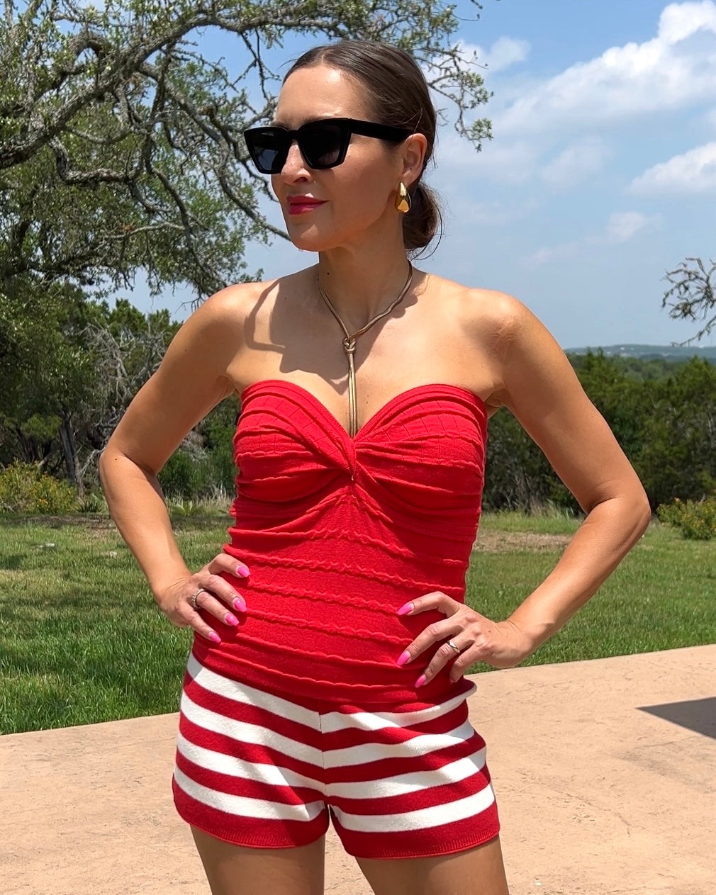 Ruched Twisted Sweetheart Neck Top - Barbara Aleks