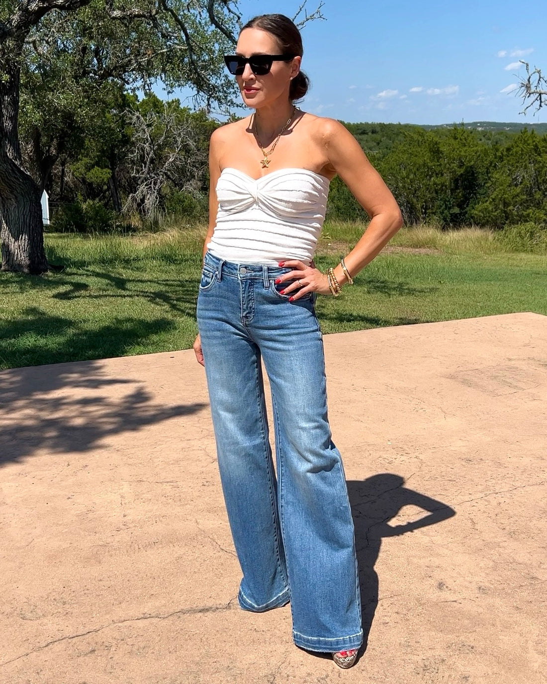High Rise Wide Leg Jean with Adjustable Waistband - Barbara Aleks