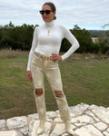 High Rise Star Printed Frayed Hem Jeans - Barbara Aleks