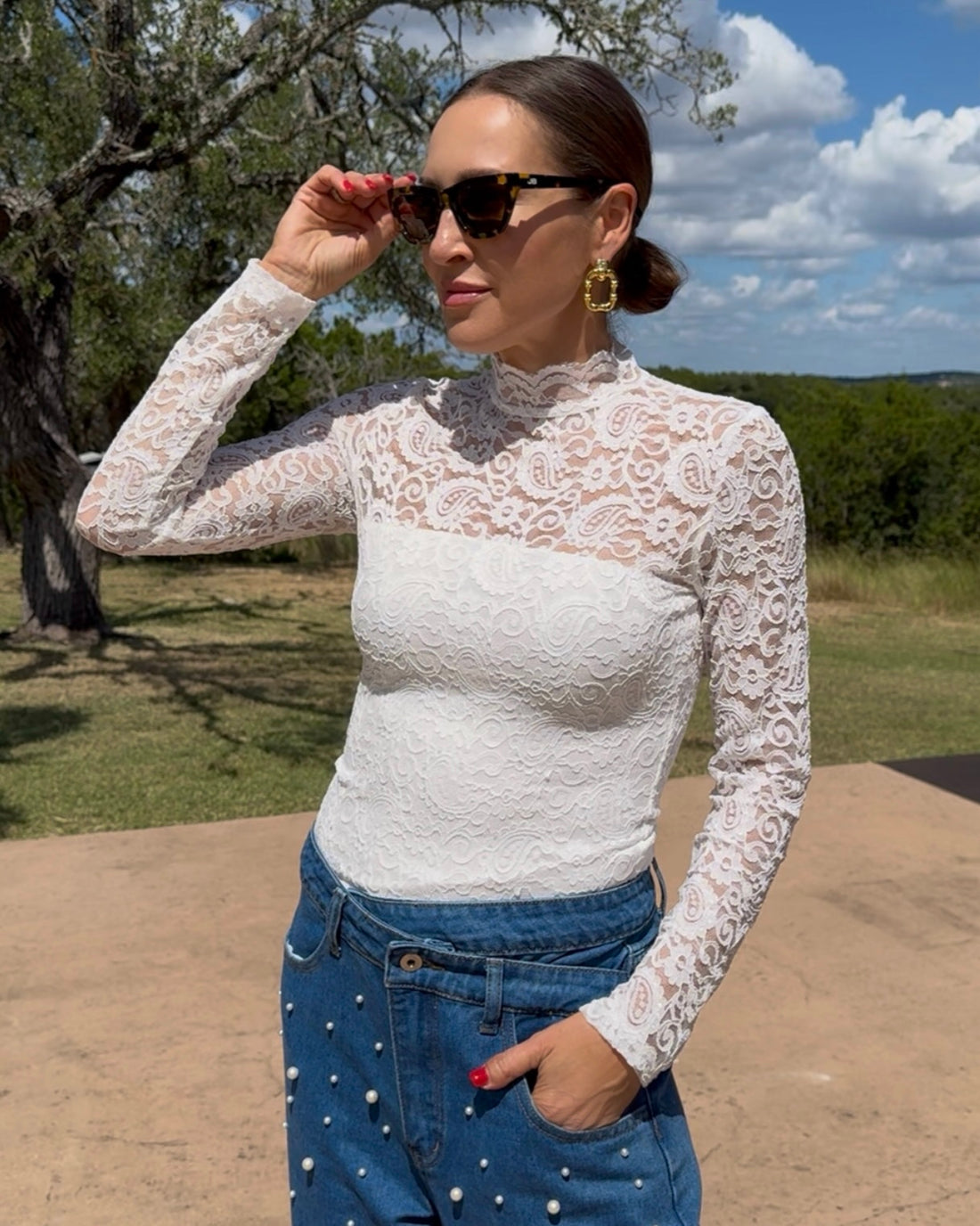 Zip Back Long Sleeve Lace Top - Barbara Aleks