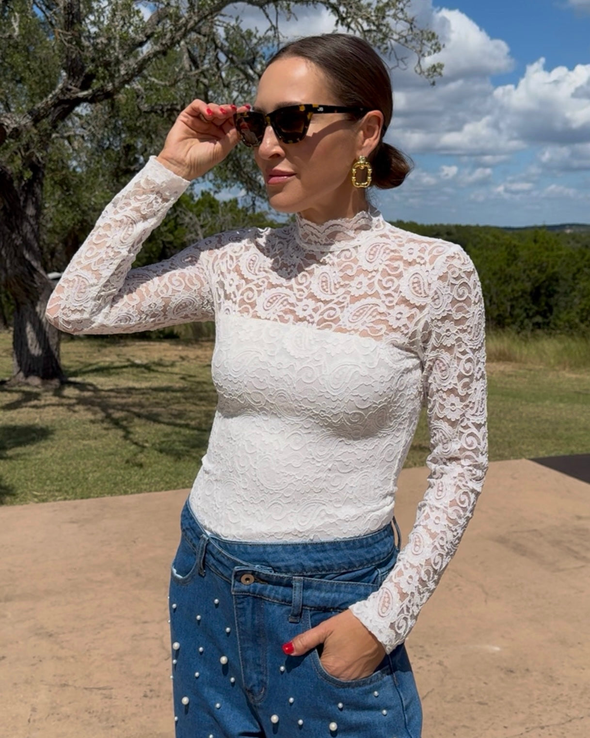 Zip Back Long Sleeve Lace Top - Barbara Aleks