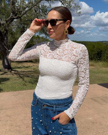 Zip Back Long Sleeve Lace Top - Barbara Aleks