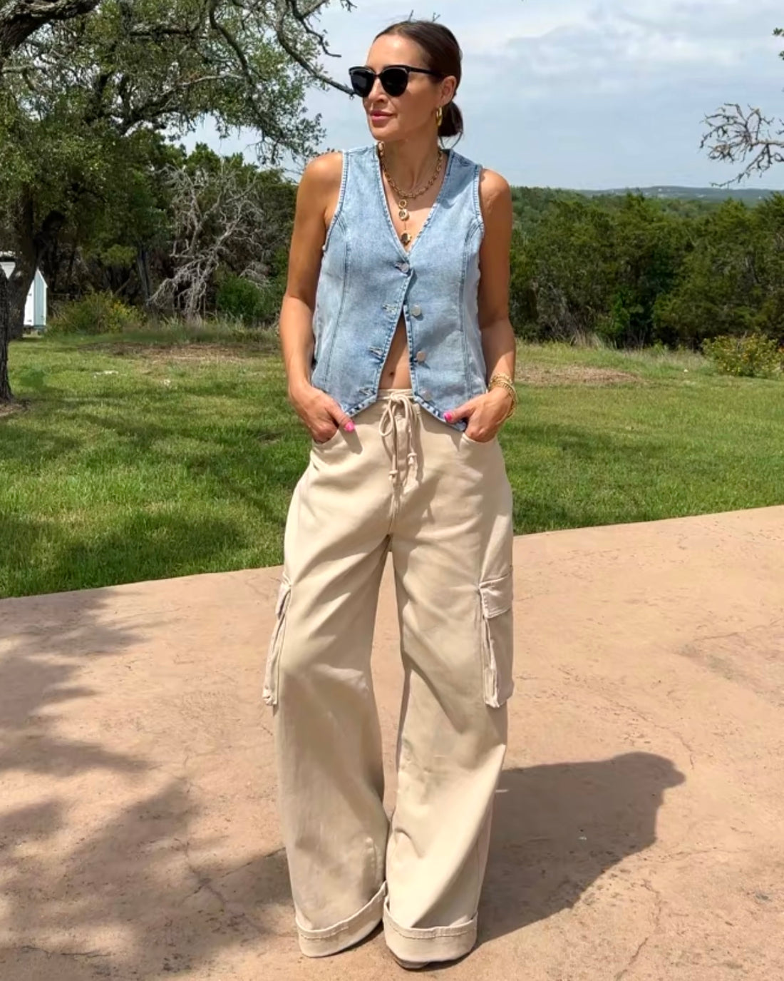 Drawstring Wide Leg Cargo Pants - Barbara Aleks