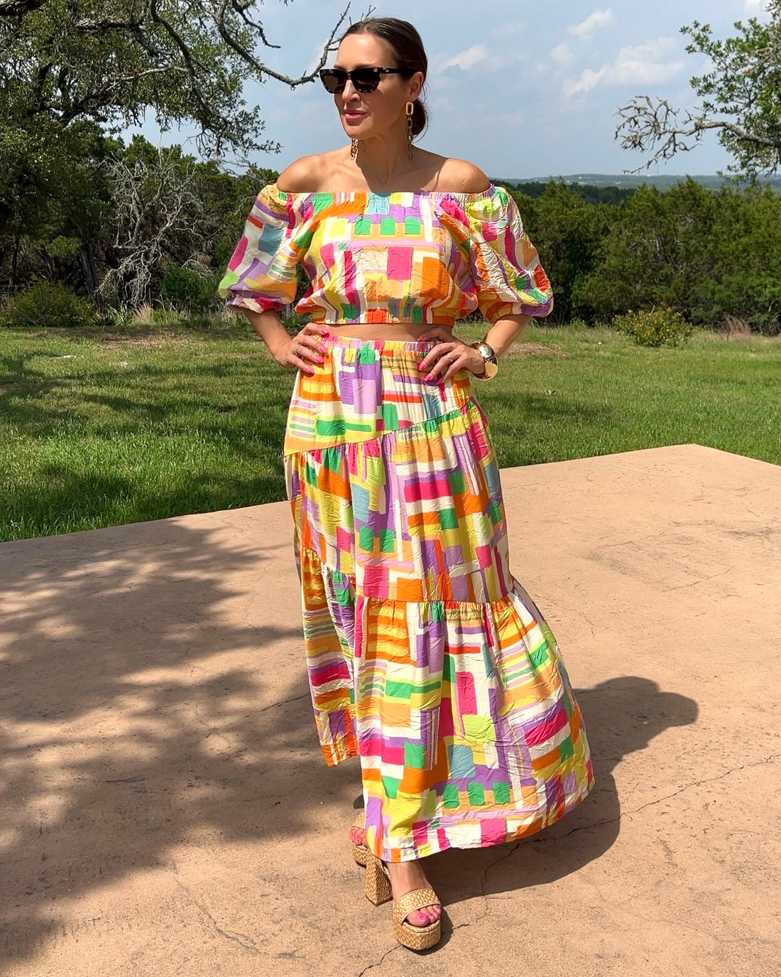 Asymmetric Geo Printed Tiered Maxi Skirt - Barbara Aleks