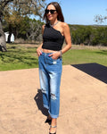 Distressed Raw Hem Jeans with Pockets - Barbara Aleks