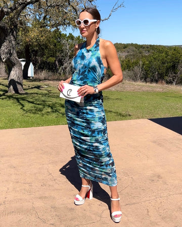 Backless Printed Halter Neck Dress - Barbara Aleks