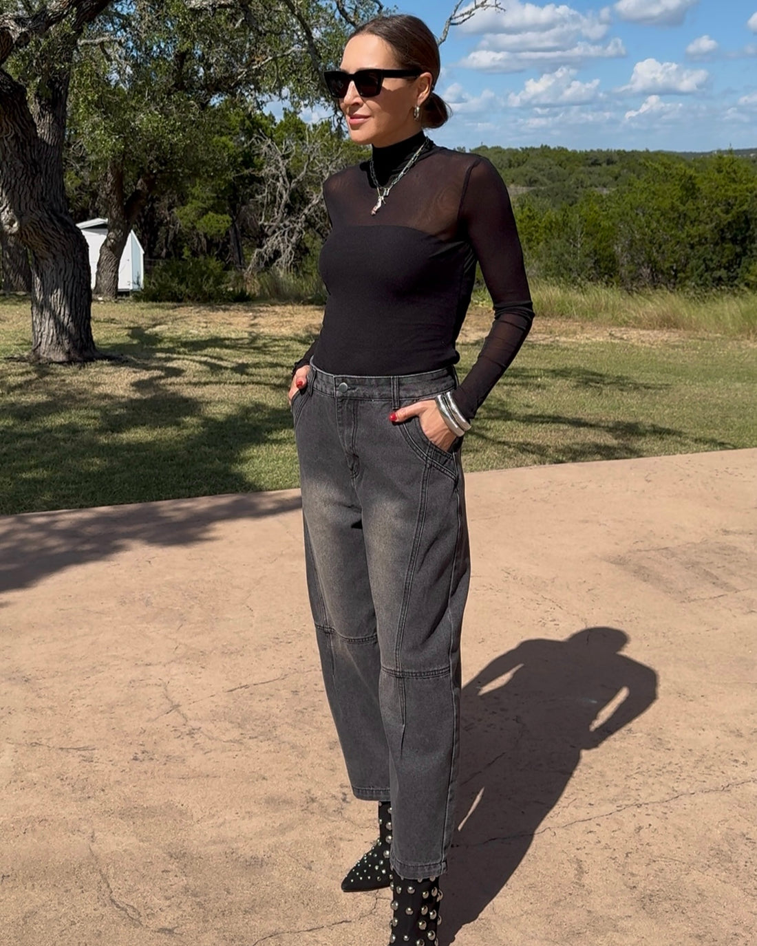 Wide Leg Jean with Seam Detail - Barbara Aleks