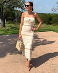 Contrast Striped Crochet Knit Midi Dress - Barbara Aleks