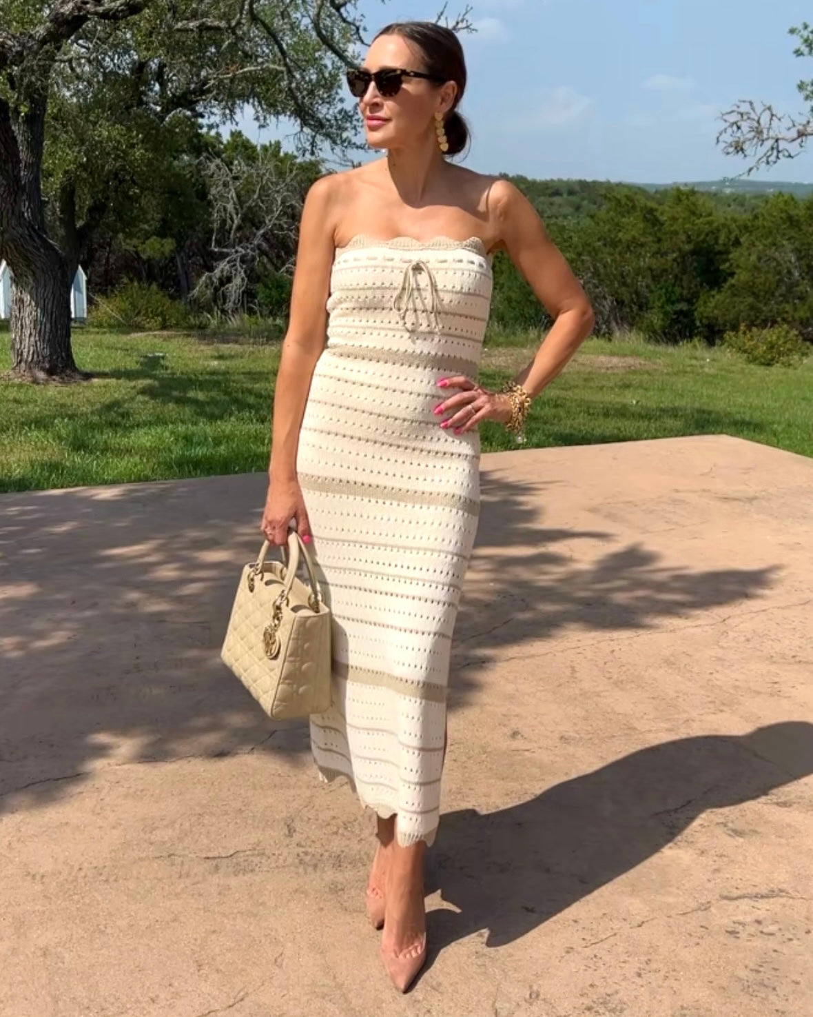 Contrast Striped Crochet Knit Midi Dress - Barbara Aleks