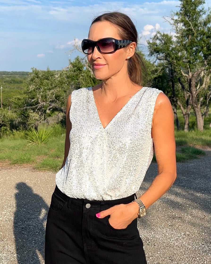 Sequin Surplice Bodysuit - Barbara Aleks