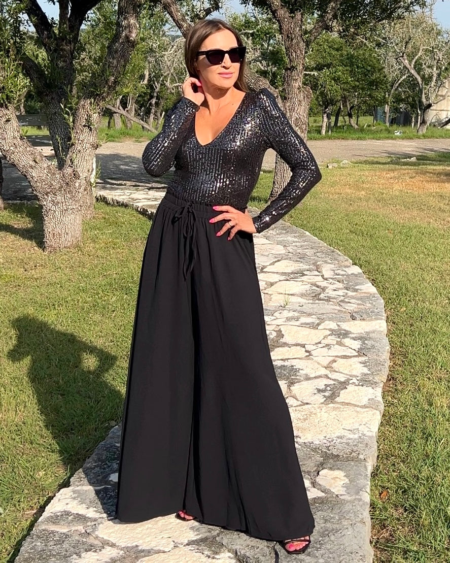 Tied High Waist Wide Leg Pants - Barbara Aleks