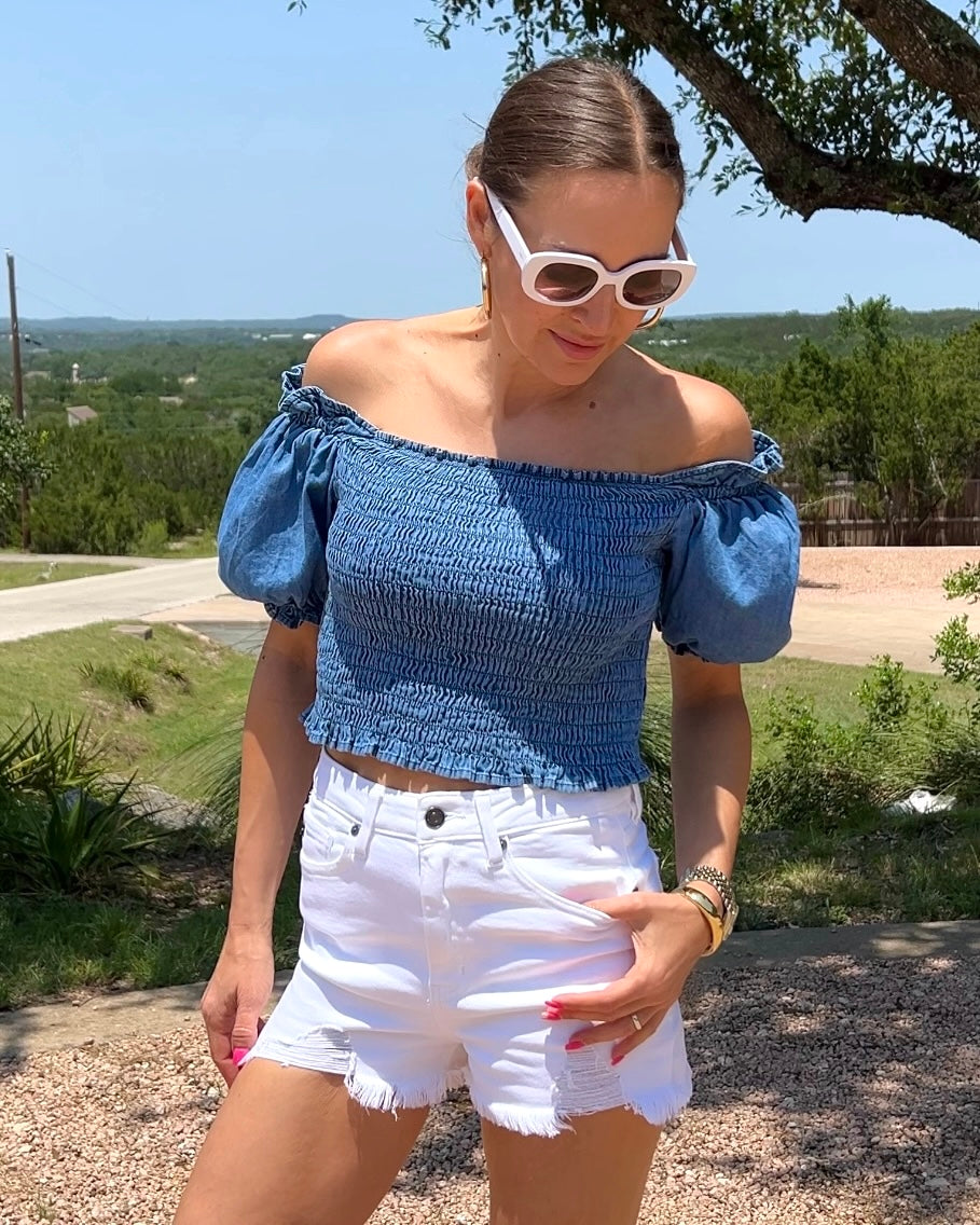 Frayed Hem Denim Shorts - Barbara Aleks