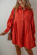 Pocketed Button Down Long Sleeve Shirt Dress - Barbara Aleks