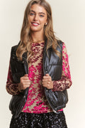 Snap and Zipper Shiny Metallic Puffer Vest - Barbara Aleks
