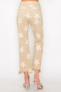 High Rise Star Printed Frayed Hem Jeans - Barbara Aleks
