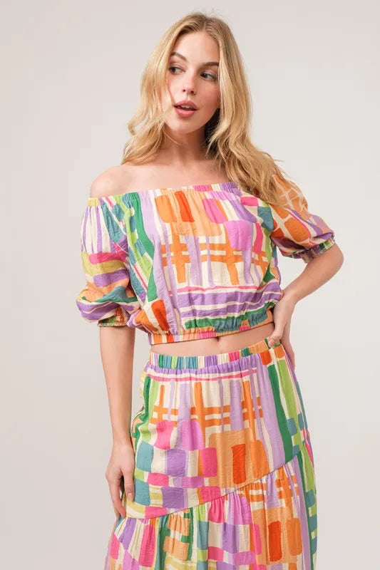 Asymmetric Geo Printed Tiered Maxi Skirt - Barbara Aleks