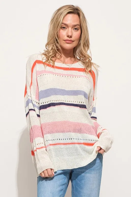 Abstract Striped Light Weight Loose Sweater - Barbara Aleks