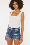 Distressed Button Fly Denim Shorts - Barbara Aleks
