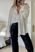 Sequin Button Up Long Sleeve Shirt - Barbara Aleks