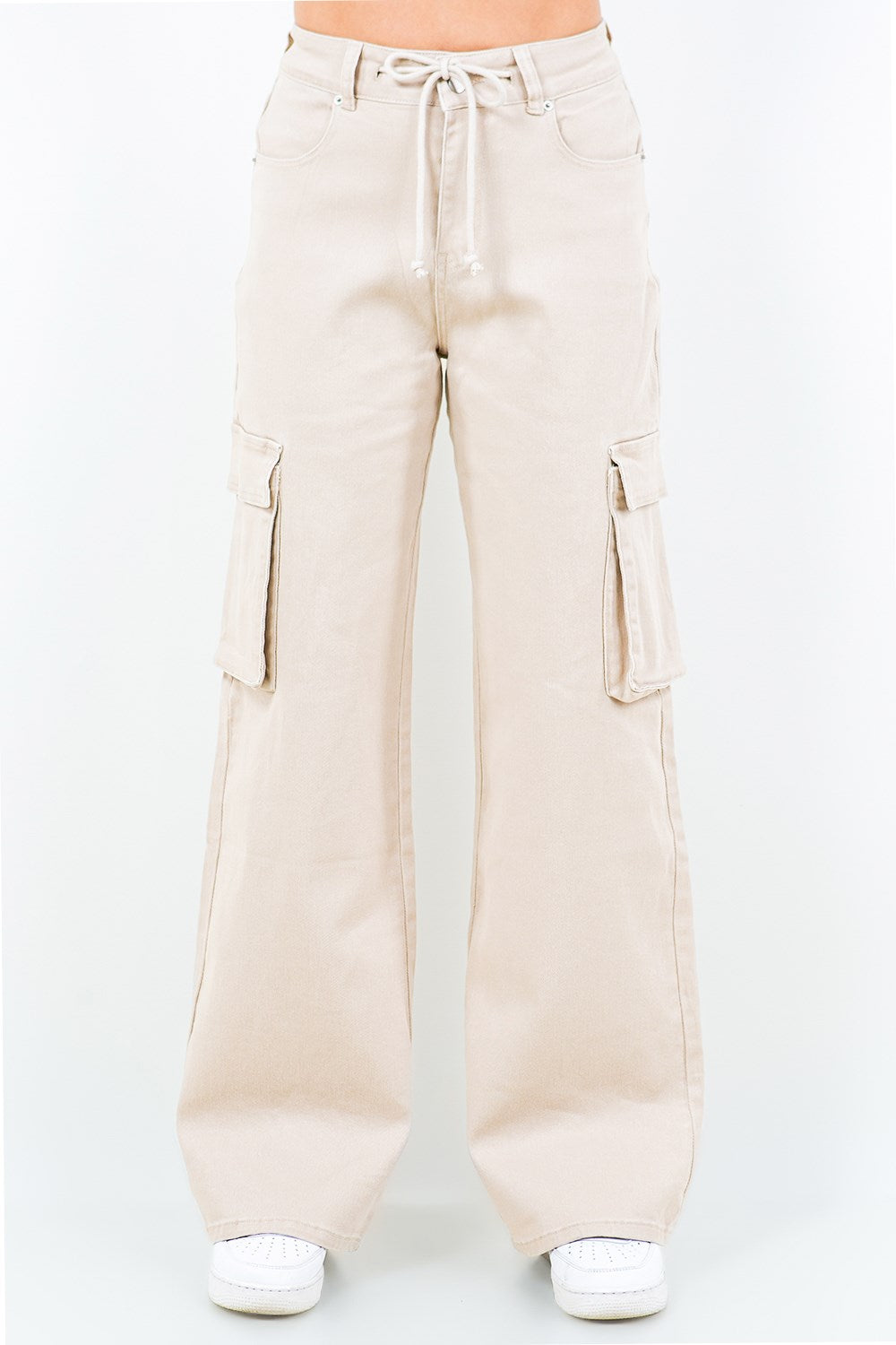 Drawstring Wide Leg Cargo Pants - Barbara Aleks