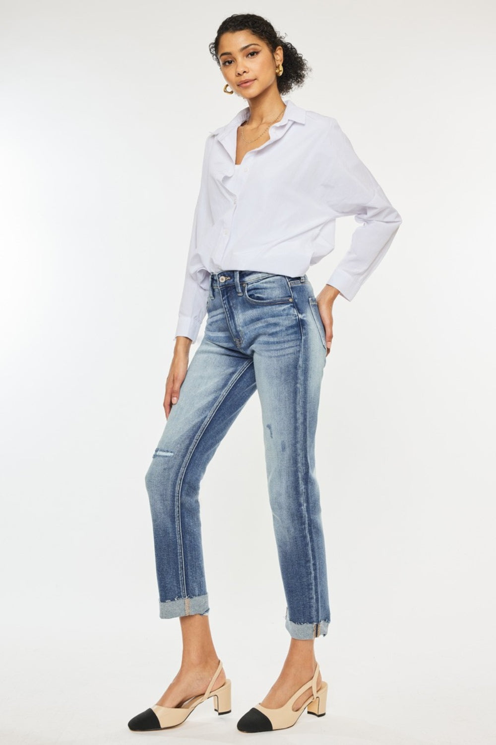 High Rise Cuffed Straight Jeans - Barbara Aleks