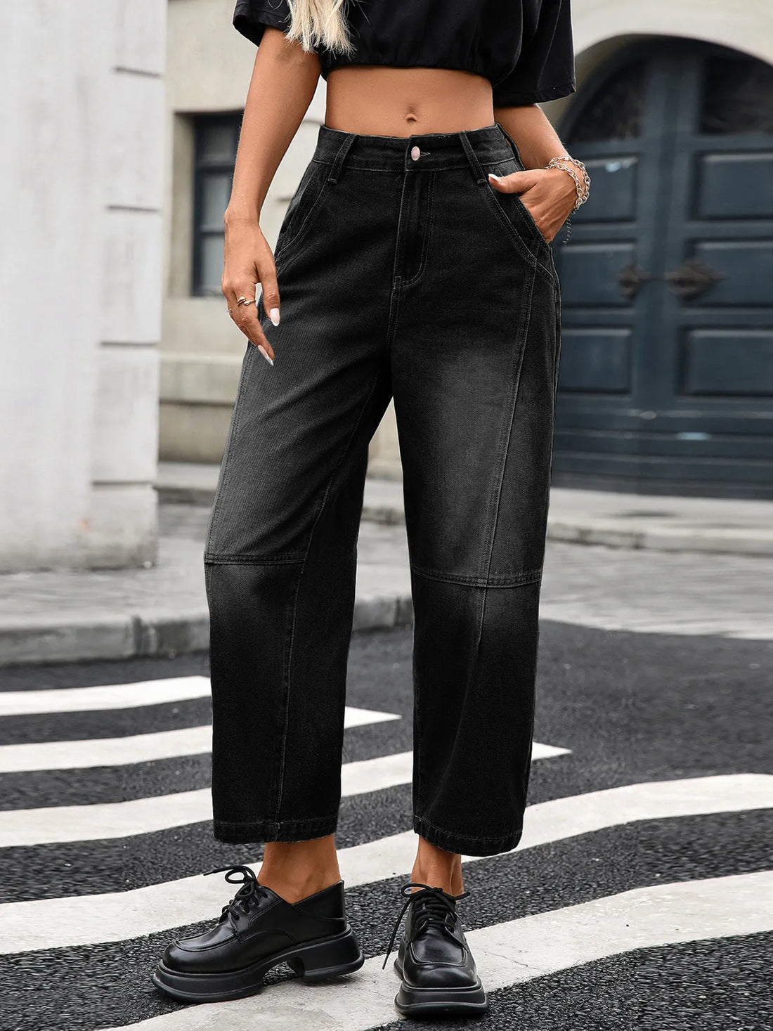 Wide Leg Jean with Seam Detail - Barbara Aleks