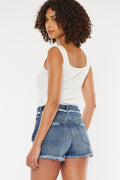Distressed Button Fly Denim Shorts - Barbara Aleks