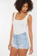 Distressed Button Fly Denim Shorts - Barbara Aleks