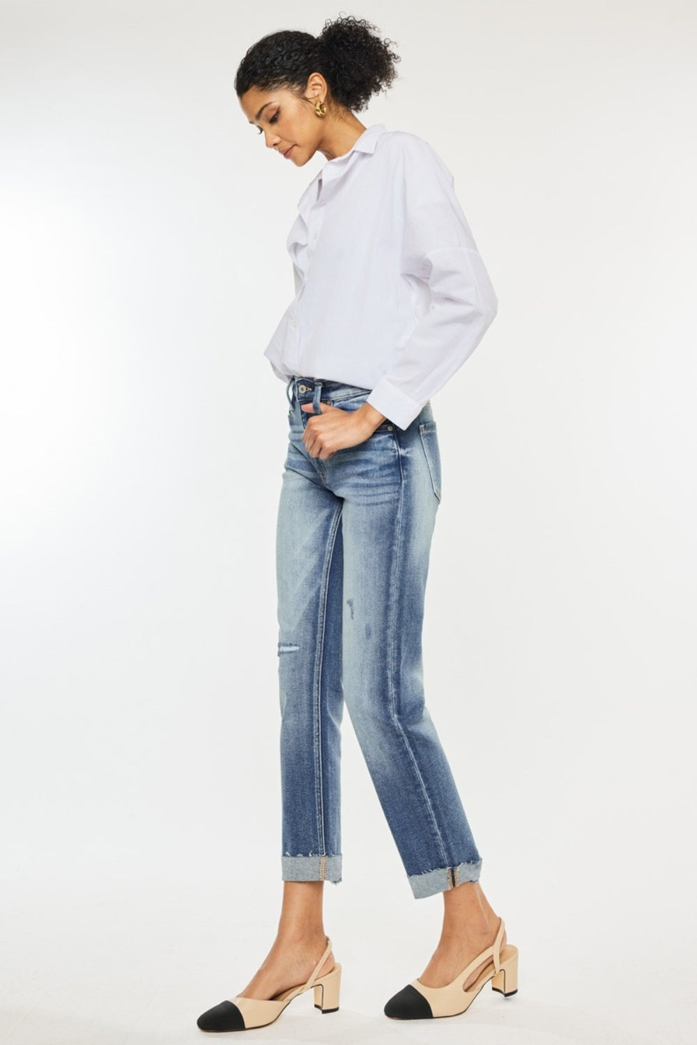 High Rise Cuffed Straight Jeans - Barbara Aleks