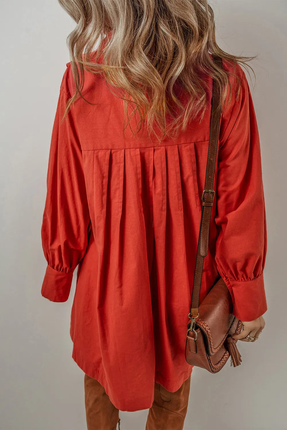 Pocketed Button Down Long Sleeve Shirt Dress - Barbara Aleks