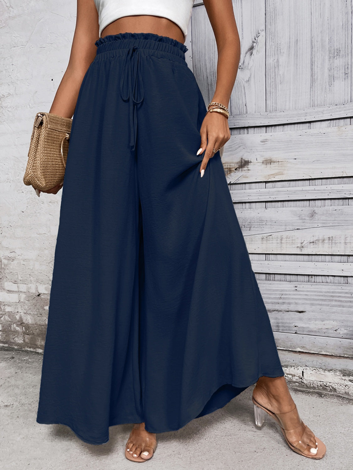 Tied High Waist Wide Leg Pants - Barbara Aleks