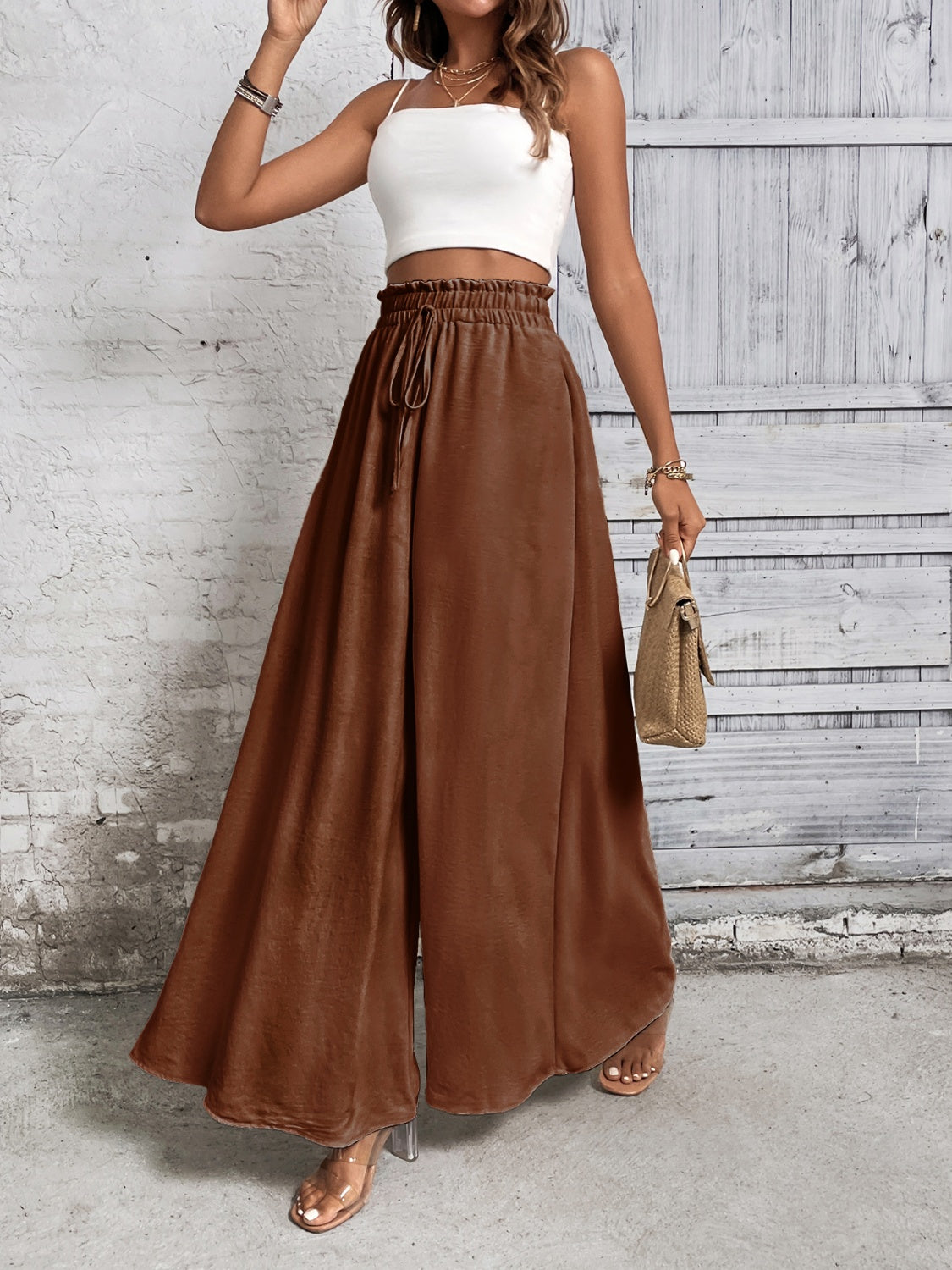 Tied High Waist Wide Leg Pants - Barbara Aleks