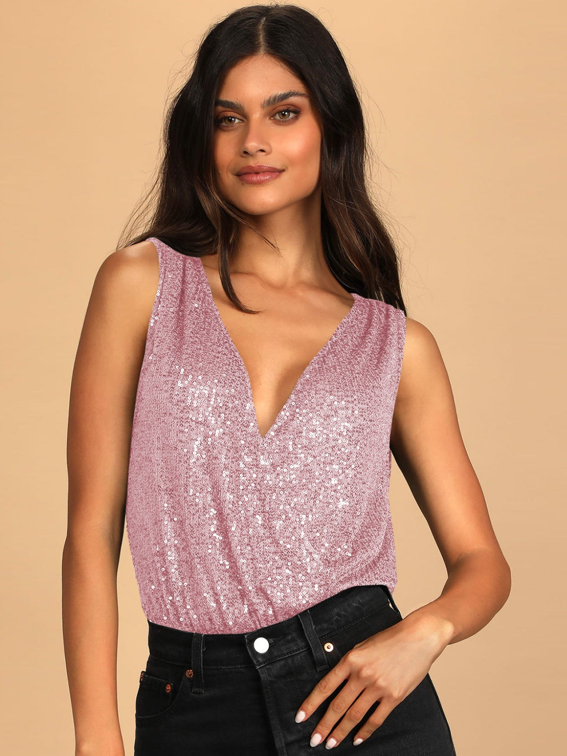 Sequin Surplice Bodysuit - Barbara Aleks