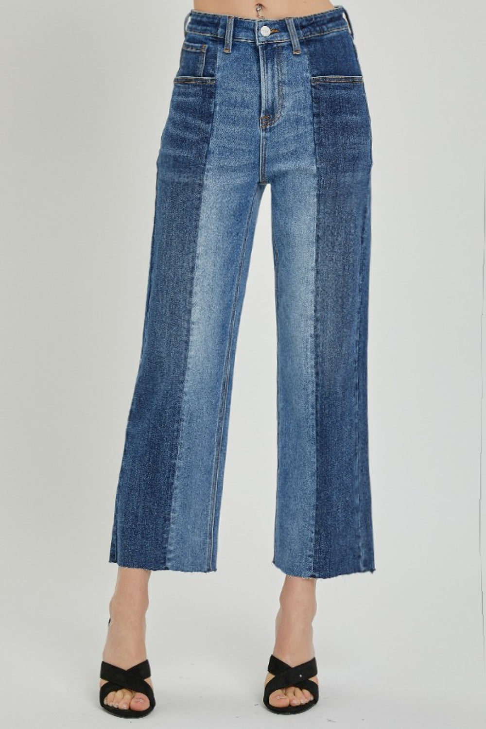 Full Size Mid-Rise Waist Two-Tones Jeans with Pockets - Barbara Aleks