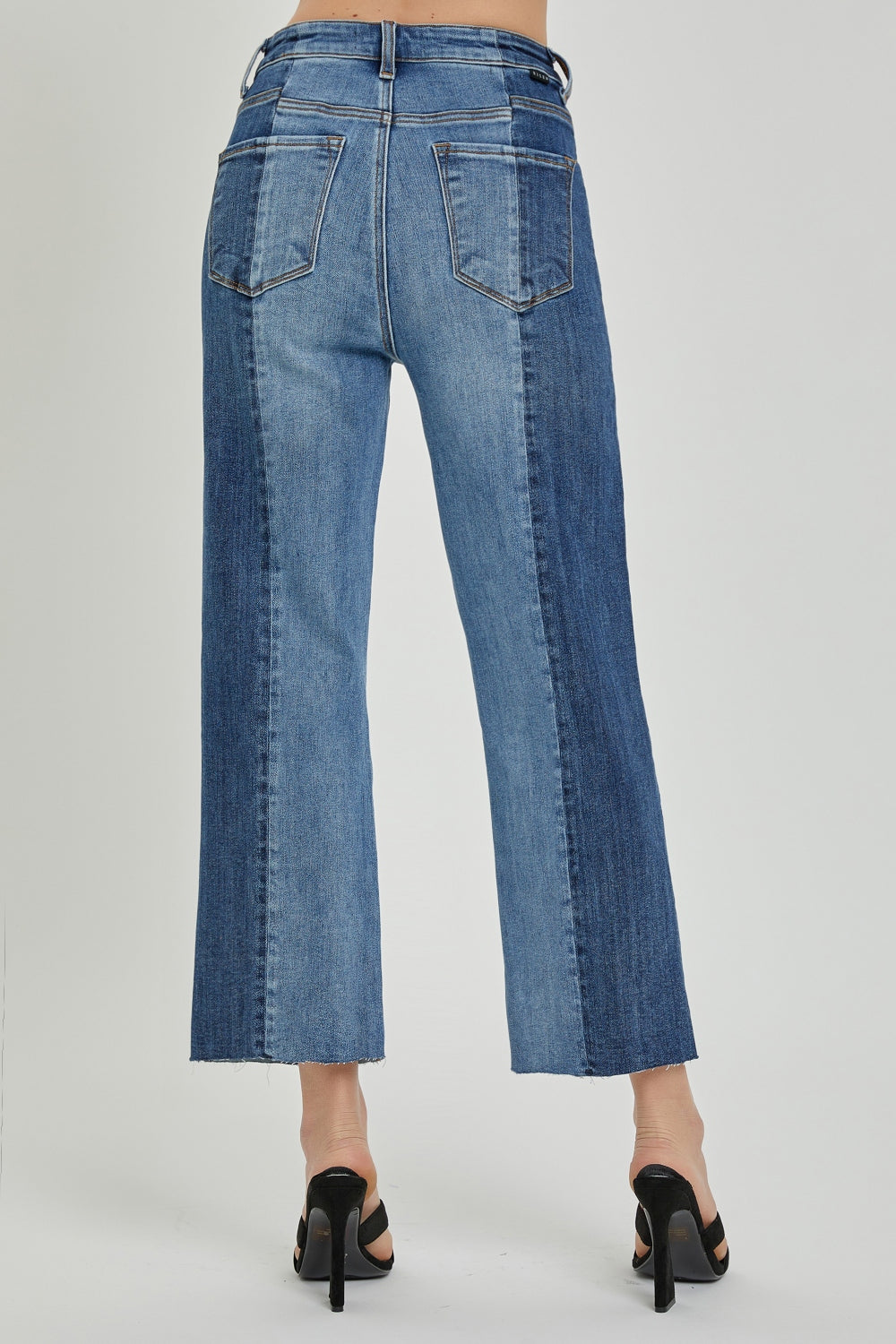 Full Size Mid-Rise Waist Two-Tones Jeans with Pockets - Barbara Aleks