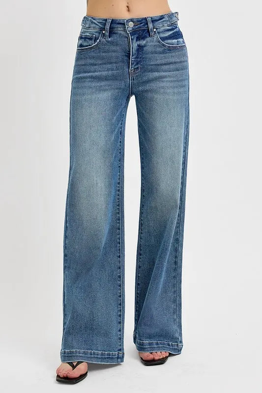 High Rise Wide Leg Jean with Adjustable Waistband - Barbara Aleks