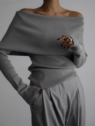Off-Shoulder Long Sleeve Knit Top - Barbara Aleks