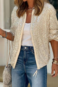 Sequin Zip Up Long Sleeve Jacket - Barbara Aleks