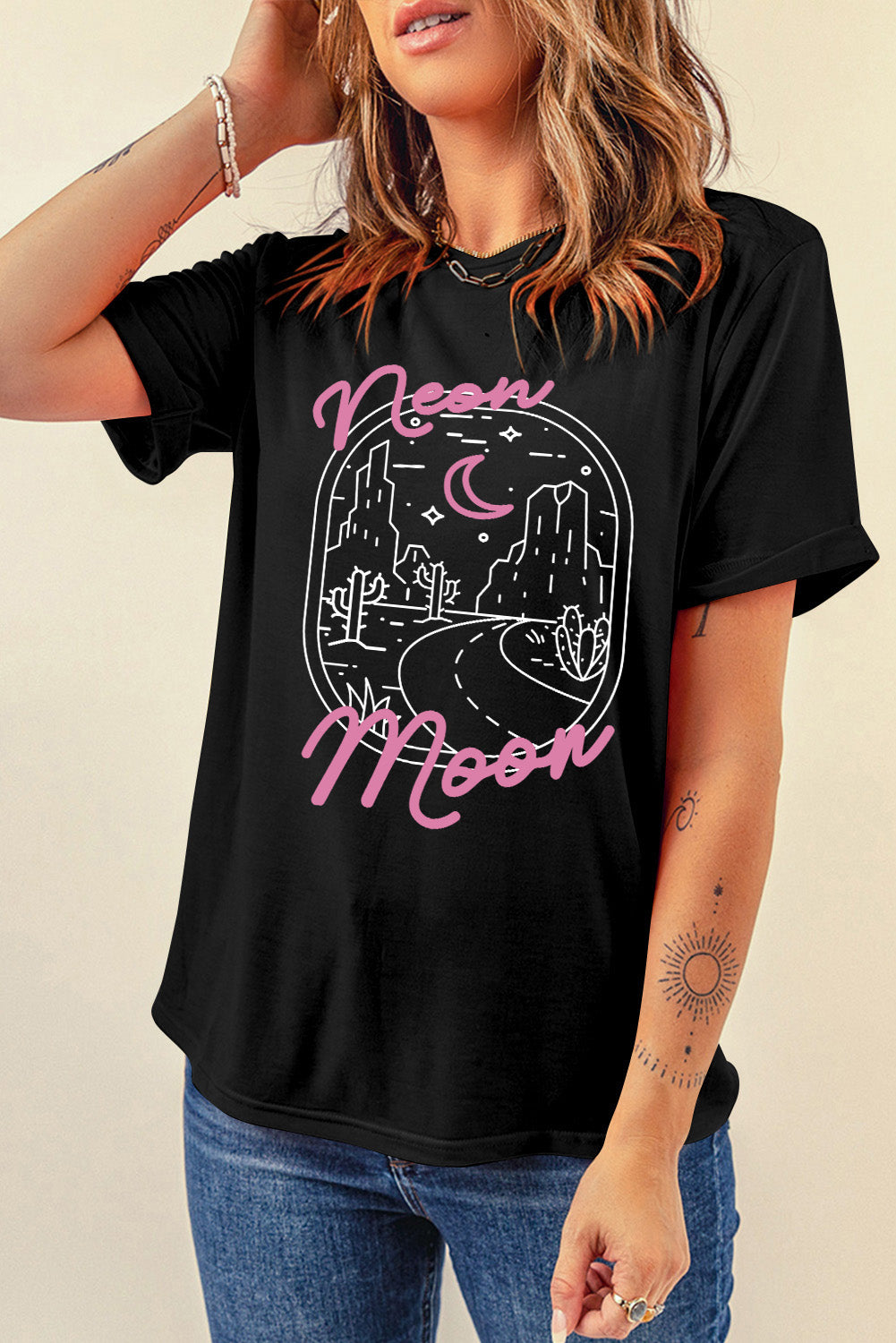 Graphic Round Neck Short Sleeve T-Shirt - Barbara Aleks